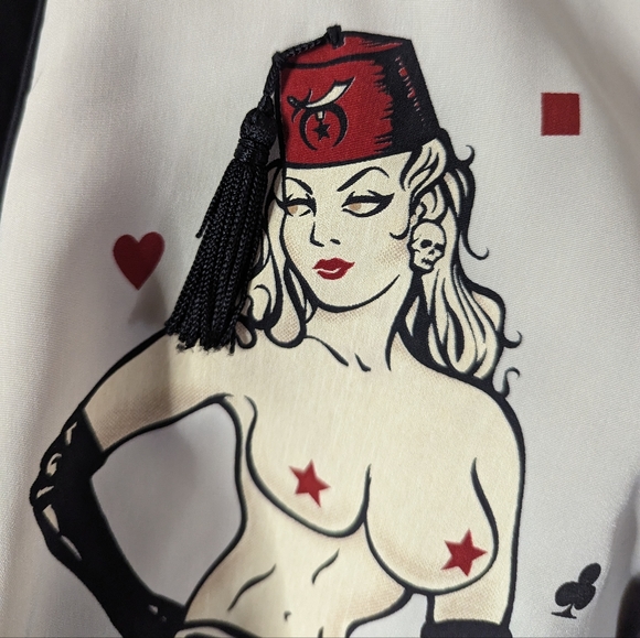 Lucky 13 Retro Button Up pinup woman with fez and tassel small - Picture 2 of 10